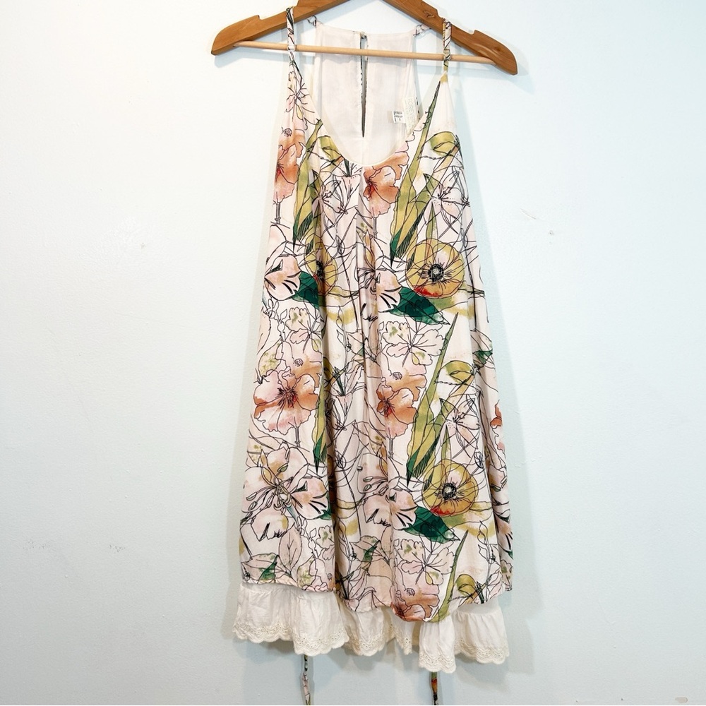 Forever 21 White Floral Mini Dress with Green and Peach Accents